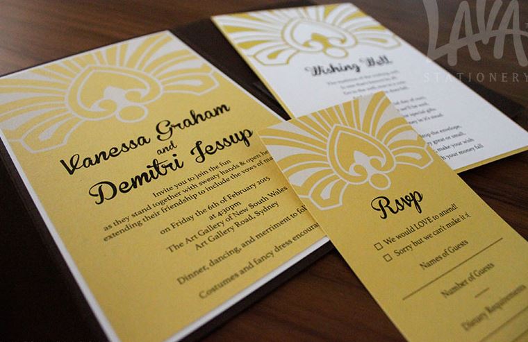 Demitri pocket wedding invitation. Image: Lava Stationary 
