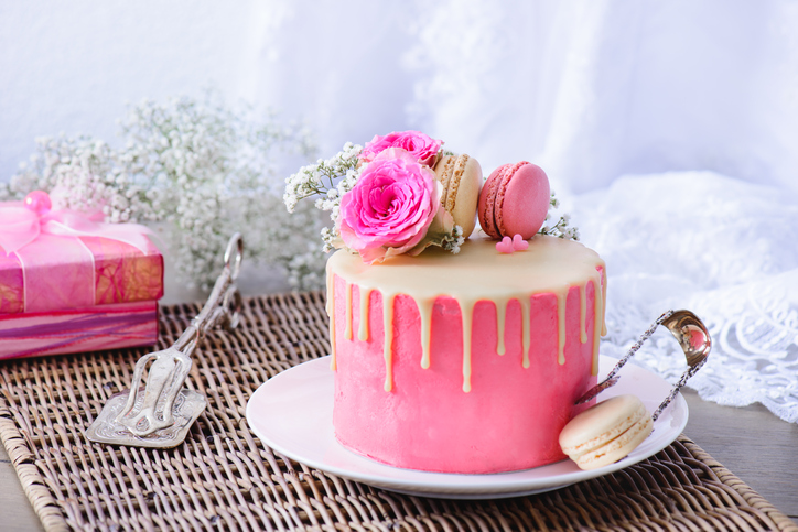 Pink cake and present