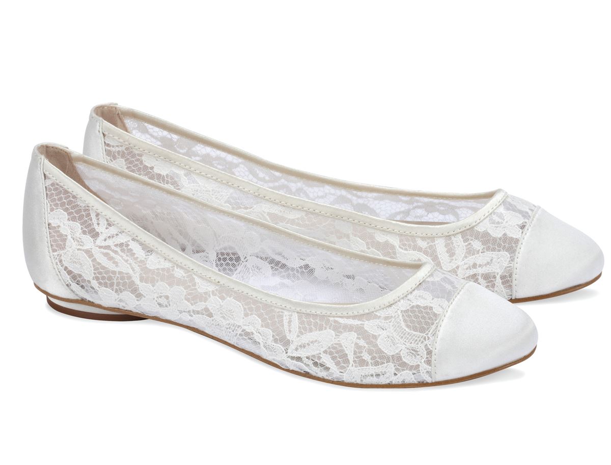 lace white flat wedding shoes