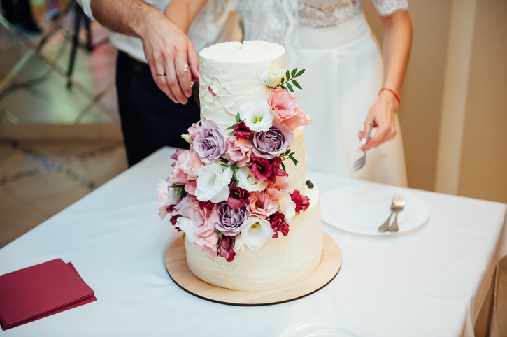 Beautiful delicious white wedding cake