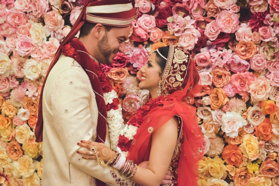Darsh and Aurnen's wedding fully embraced red on their wedding day. Image: 