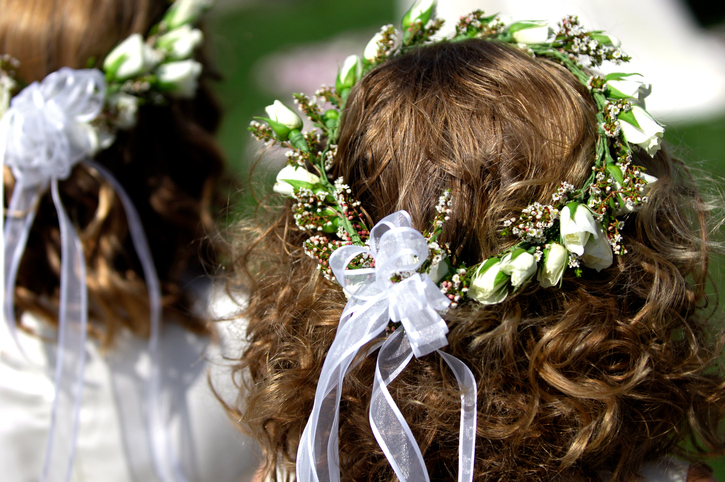Flower Girls at Wedding Wreaths in Hair Rear View