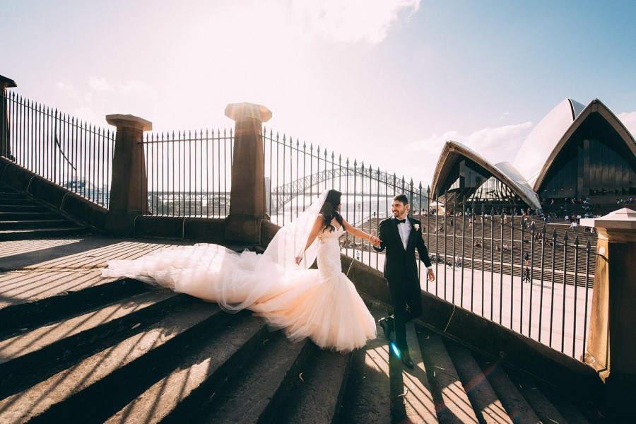 Hine and Cameron took sophistication to the next level with a Sydney harbor backdrop. Image: 