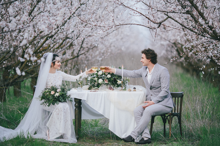 Bride and groom at the holiday table