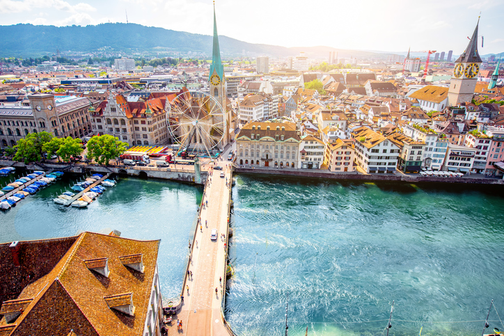 Aerial view on Zurich city in Switzerland