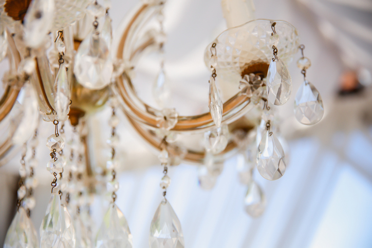 Close up crystal chandelier details