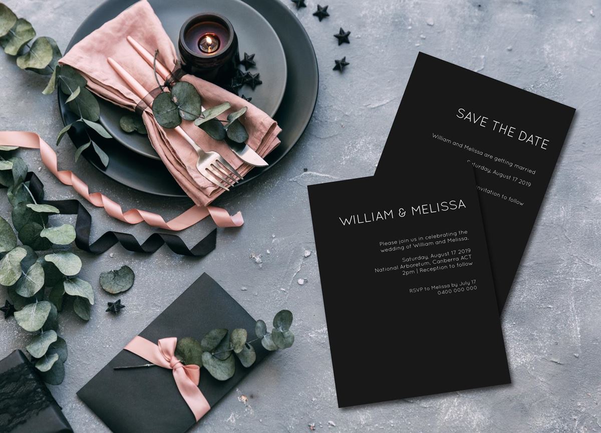 save the dates RSVP and wedding invitations