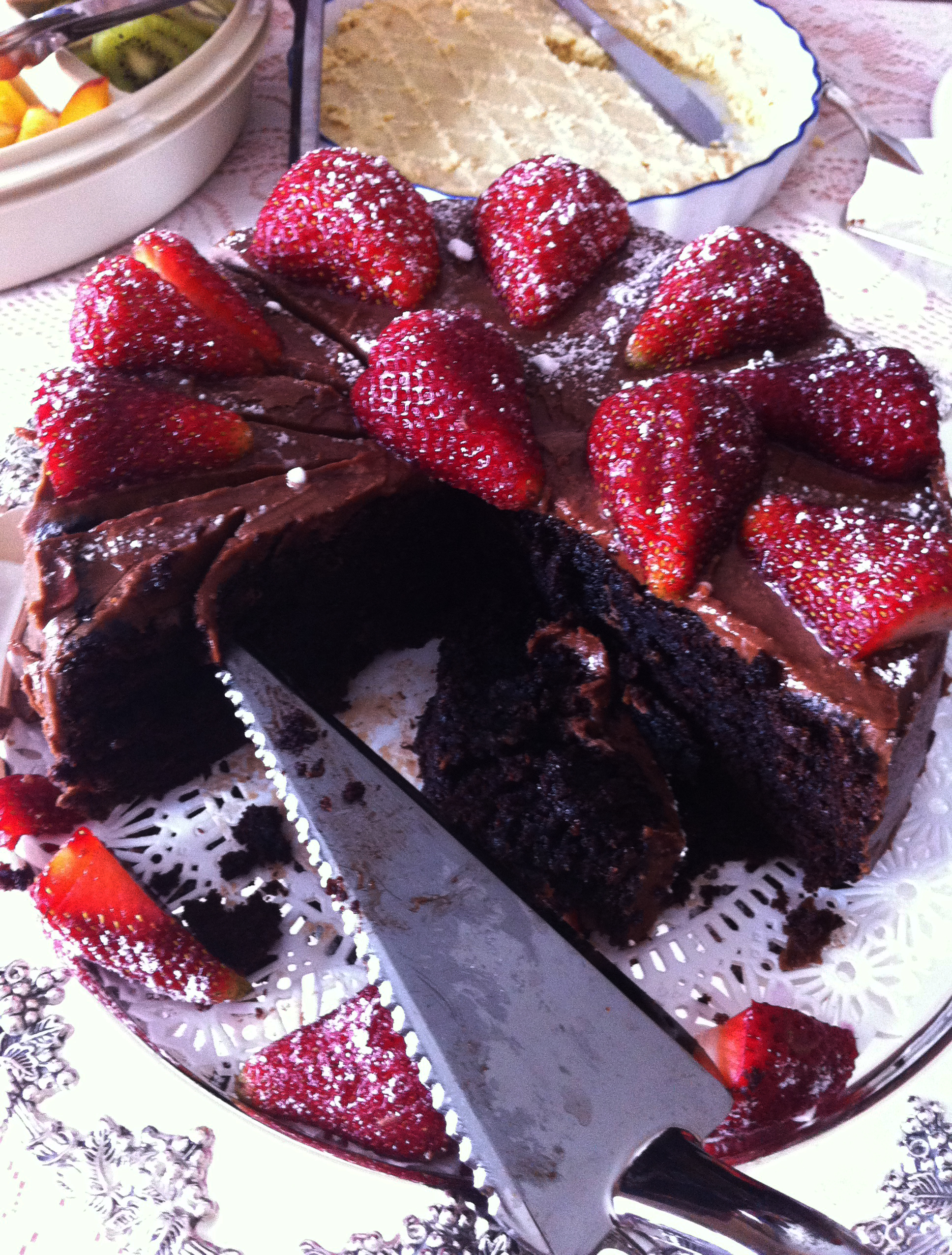 This Death by Chocolate cake with sumptuous strawberries on top didn't last long