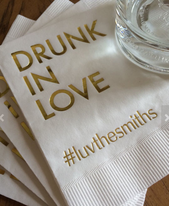 wedding hashtag on napkins