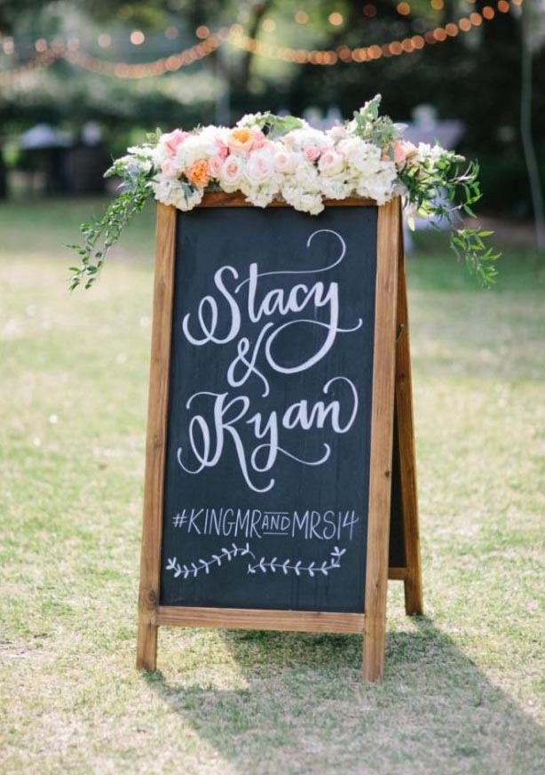 wedding hashtag chalk board sign