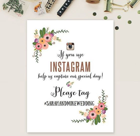 Wedding hashtag sign for wedding day