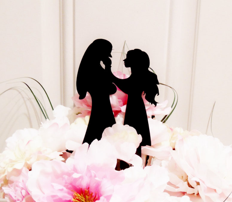 Two girls silhouette gay wedding cake topper