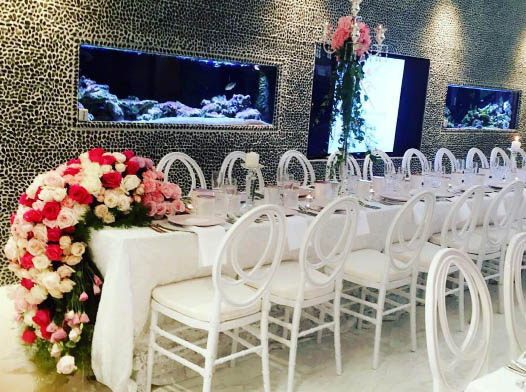 Bridal shower table adorned in roses