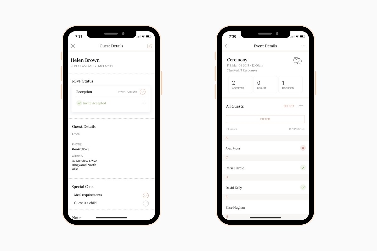 Easy Weddings App - Guest List