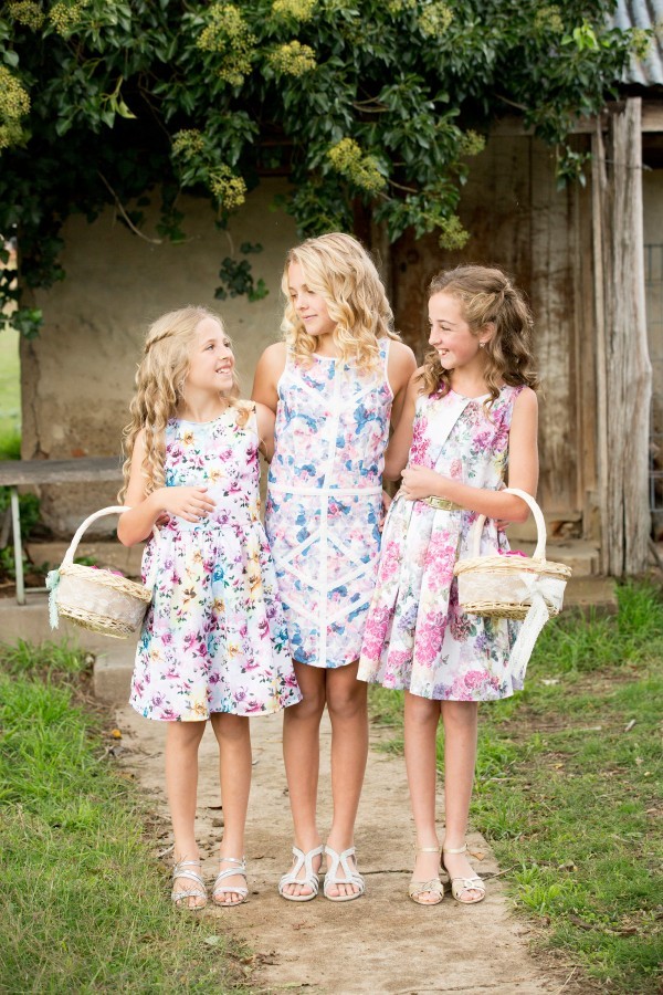 Mismatched floral flowergirls at Jim and Felicity's real wedding