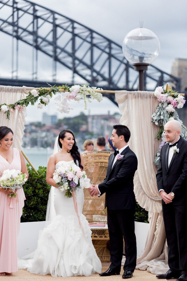 Christine and Paul were married overlooking the Sydney harbour. Image: Hilary Cam Photography