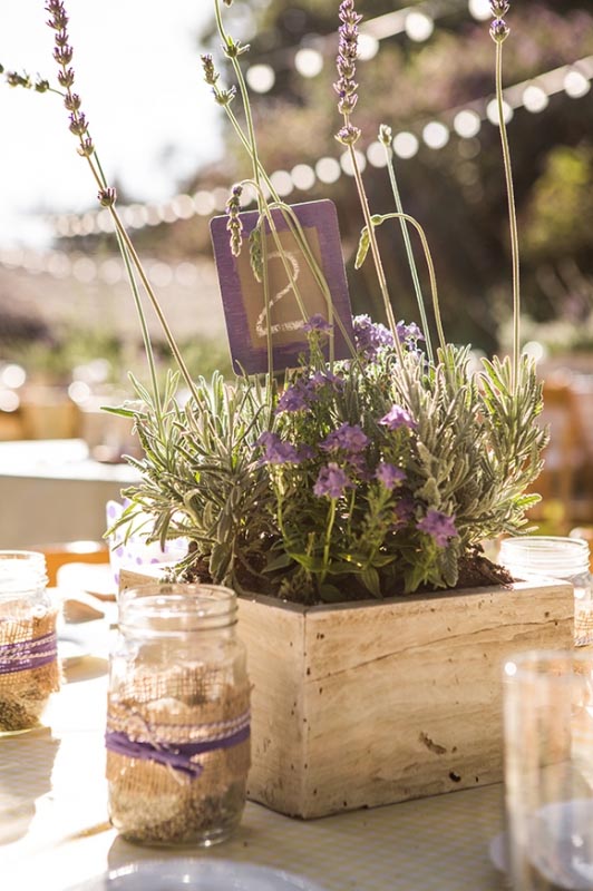 boxes of lavender wedding centrepiece