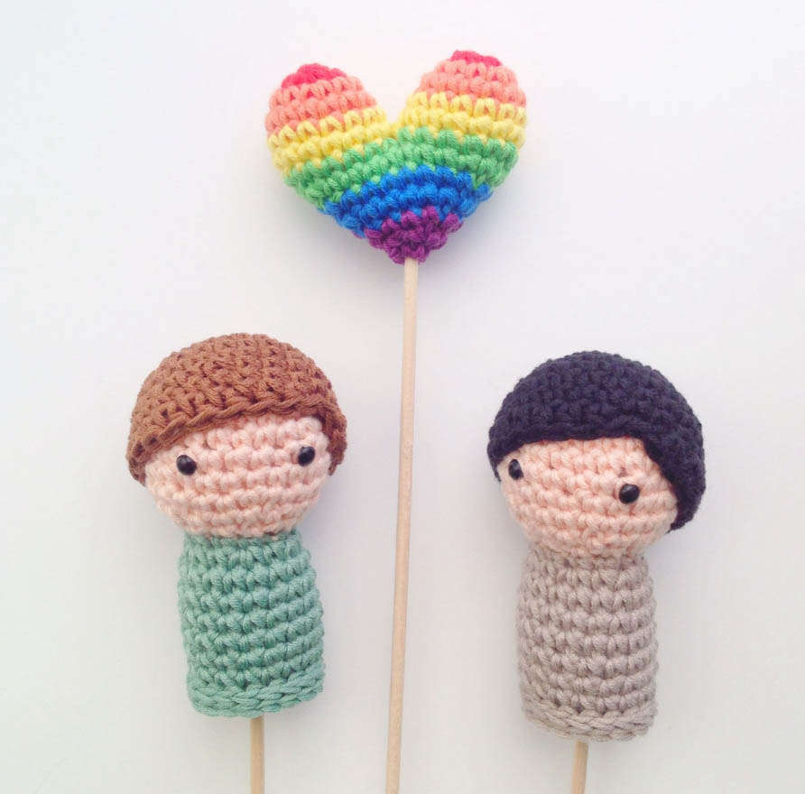 Knitted rainbow same sex cake topper