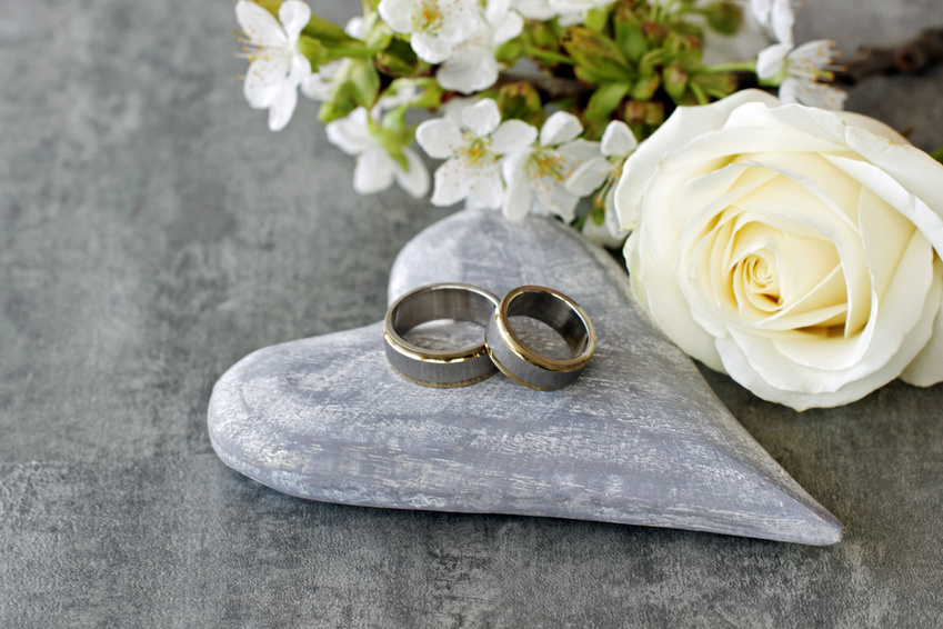 Wedding rings on heart