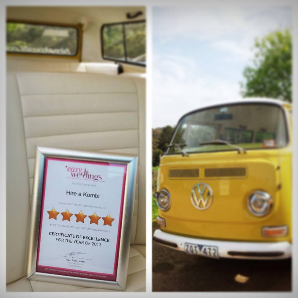 Hire a Kombi were just one of the wedding suppliers  Easy Weddings suppliers to receive a five-star review certificate of excellence.