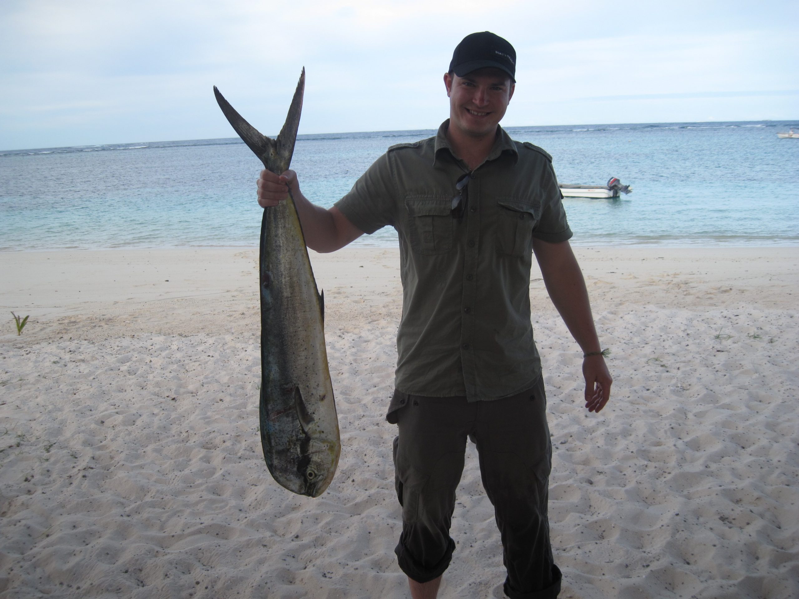 Alex went deep-sea fishing while holidaying in Fiji with the fish that nearly took him with him... 