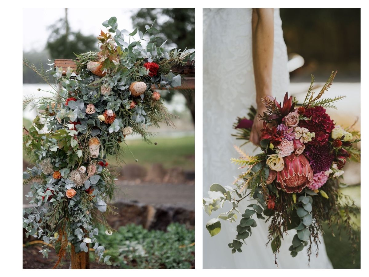 Winter mood board with seasonal wedding flowers