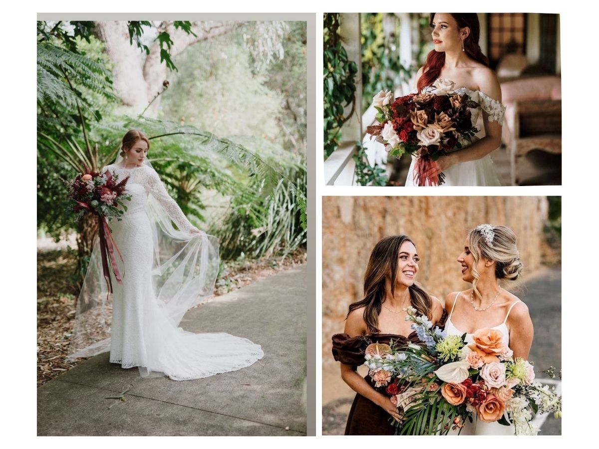 Wedding bouquets of 2025 - mood board of autumnal toned bouquets