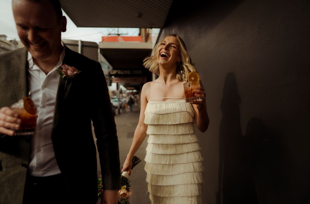 Bride hair and makeup in gold dress