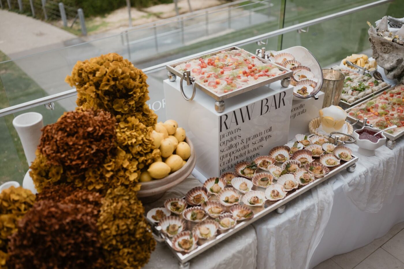 wedding raw bar with scallops