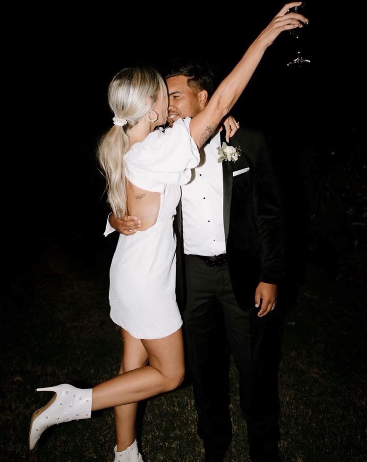 short wedding dress with white botos
