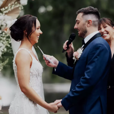 Romantic wedding vows for him with a bride and groom