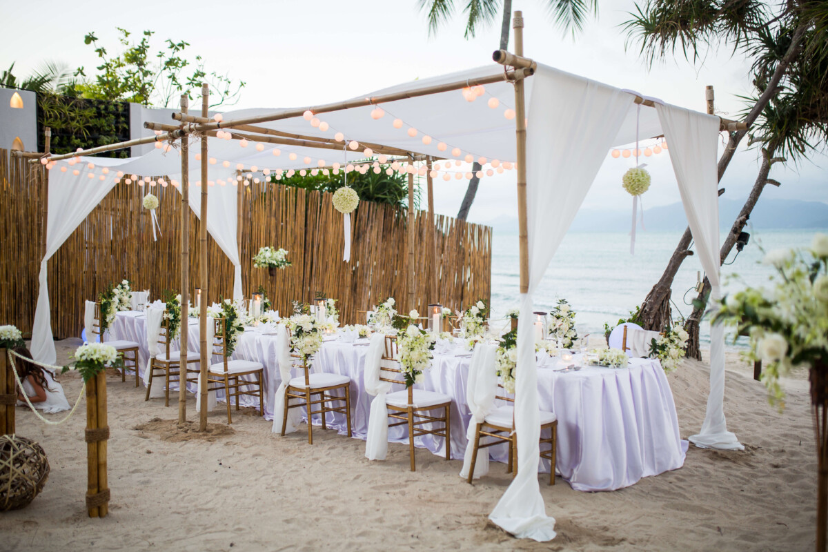 Thai wedding on the beach on a White Lotus wedding theme mood board