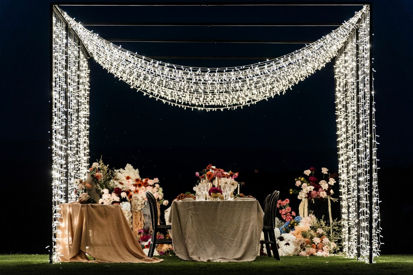 Romantic wedding set up with lights