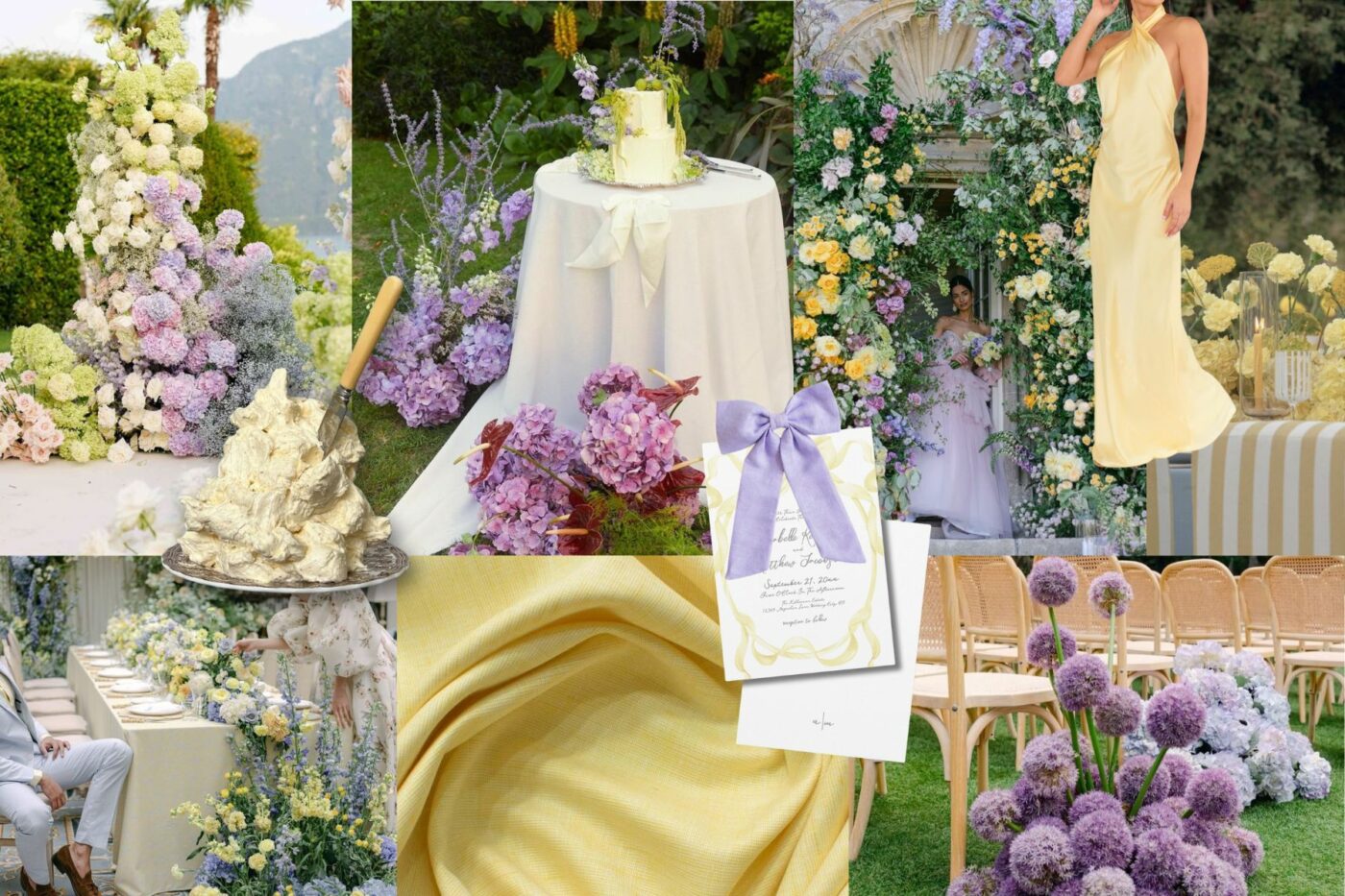 Unique wedding colour combinations yellow and lilac moodboard