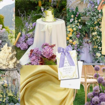 Unique wedding colour combinations yellow and lilac moodboard
