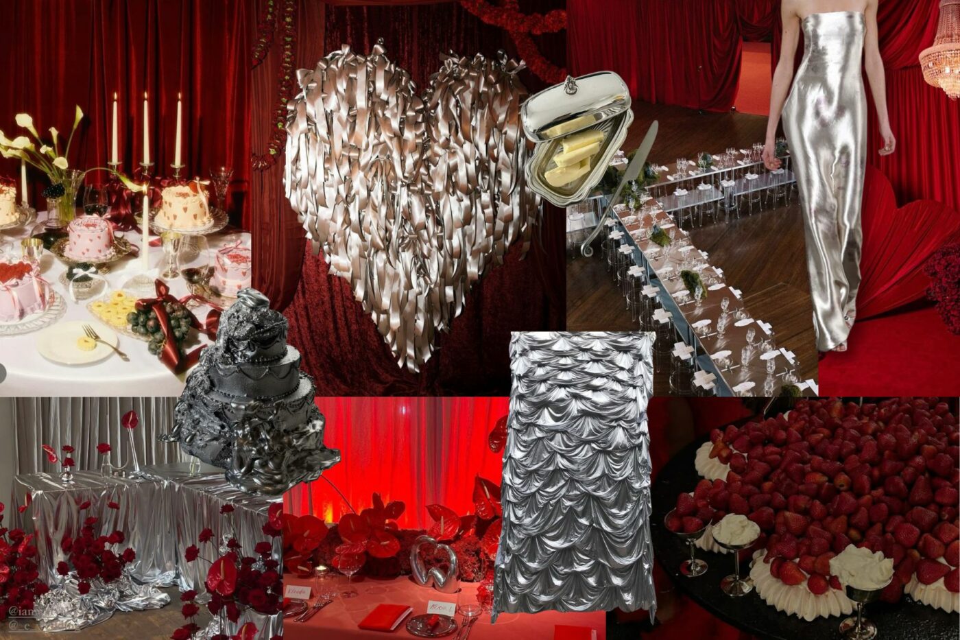 Unique colour combinations: cherry red and silver mood board.