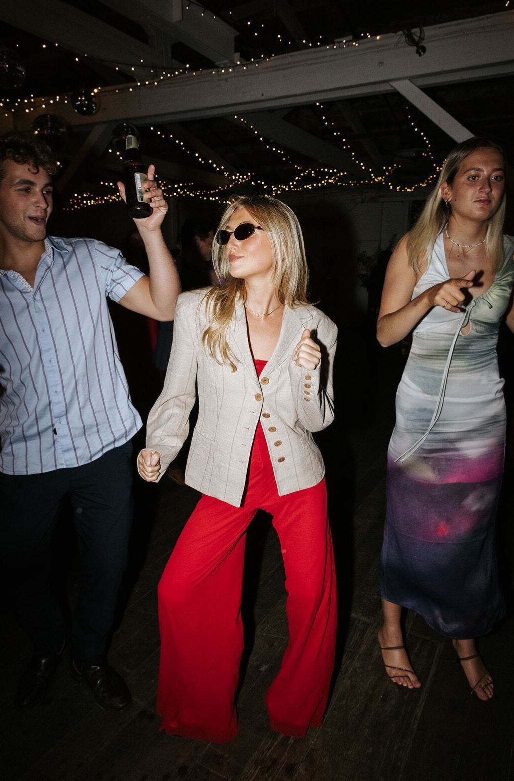 bride and groom partying