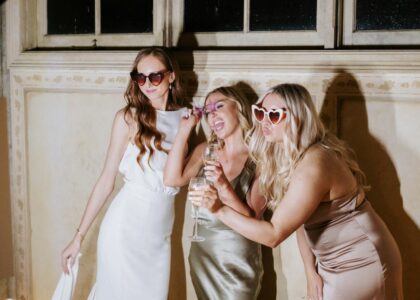 bridesmaids and a bride with sunnies bridal shower games