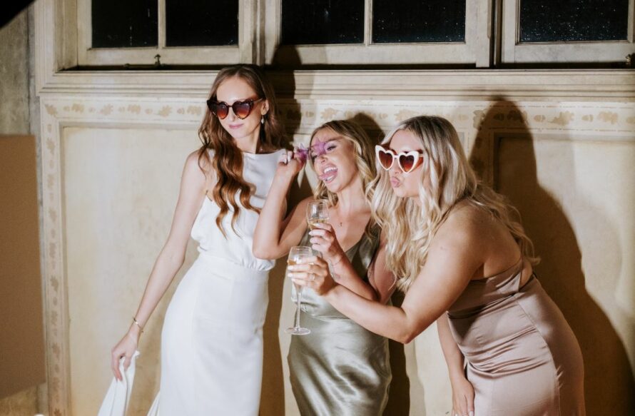 bridesmaids and a bride with sunnies bridal shower games