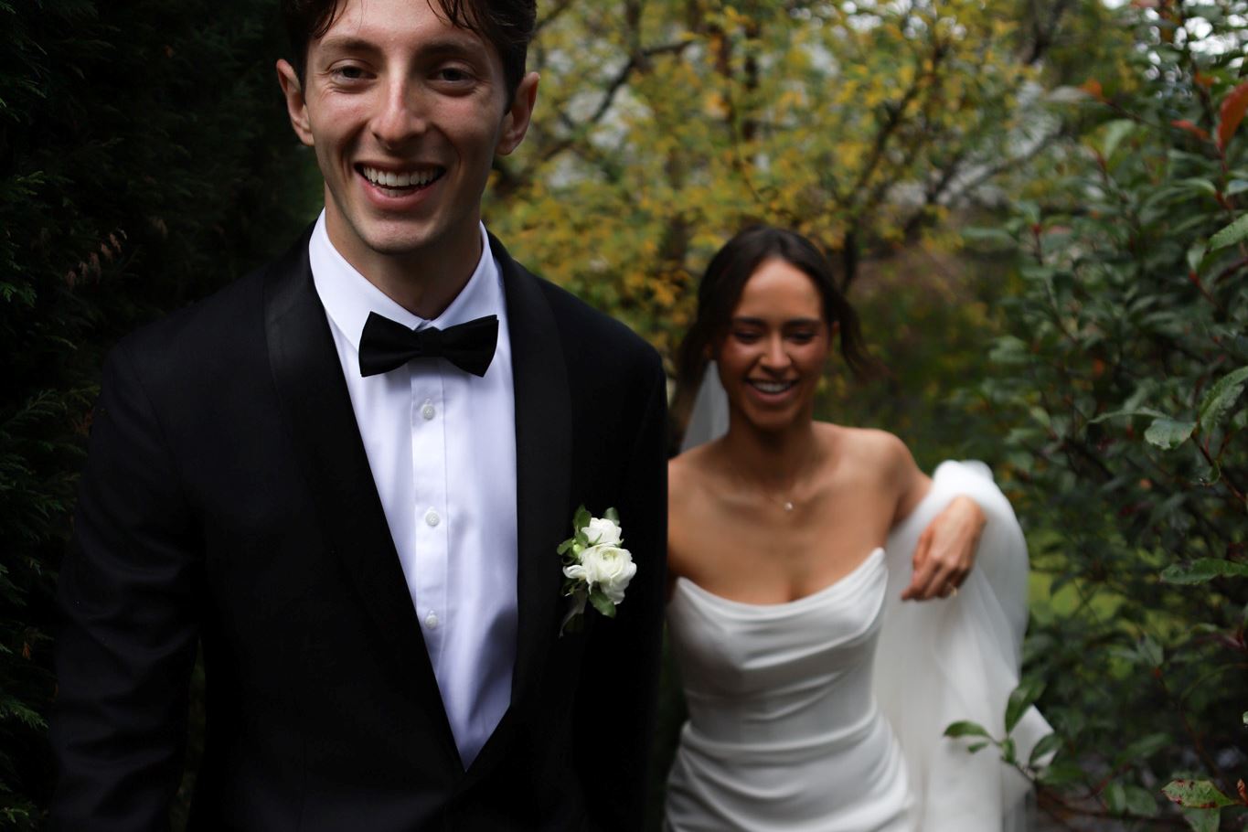 bride and groom with tux