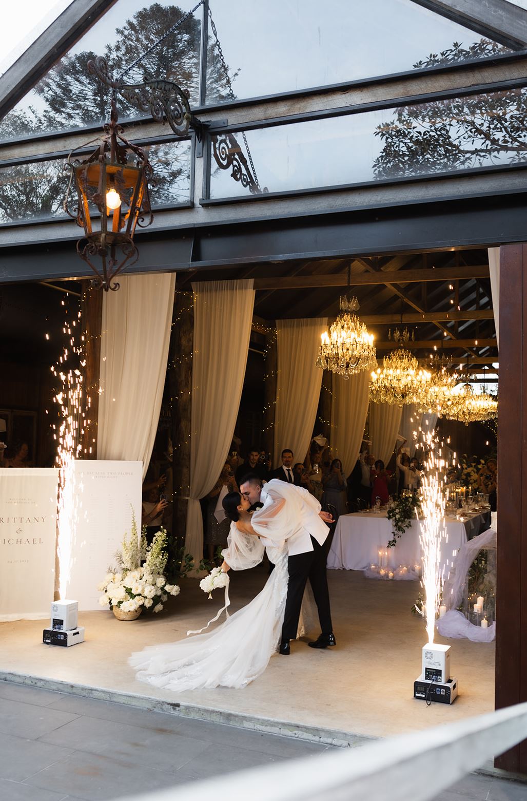 fireworks bride and groom kiss