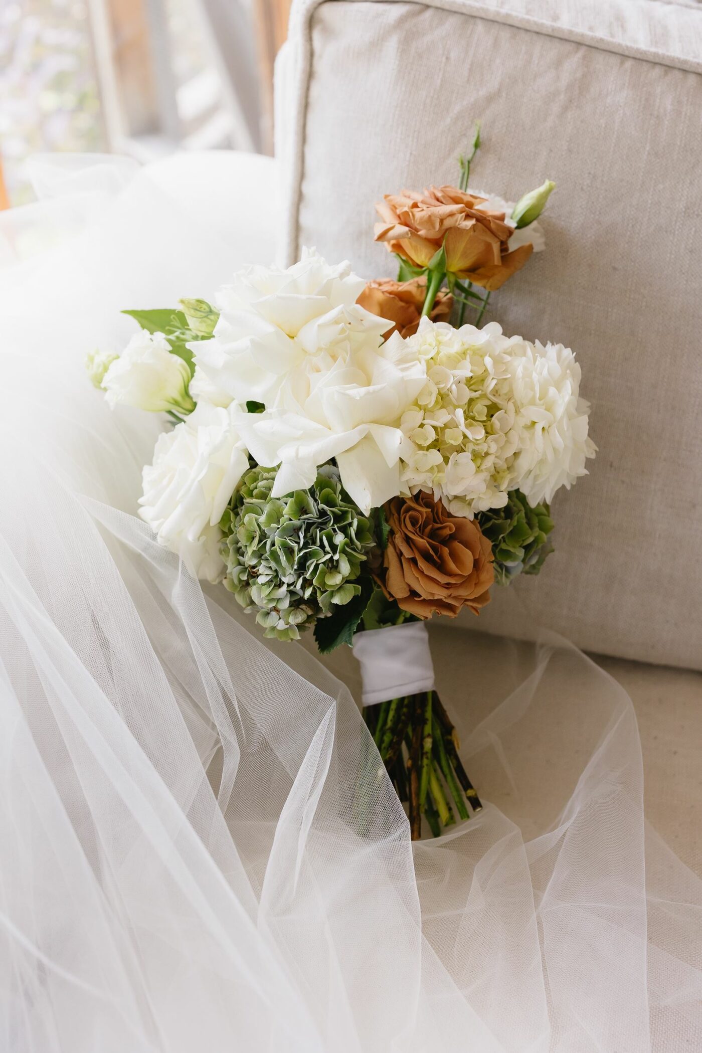 wedding bouquet with whites and browns