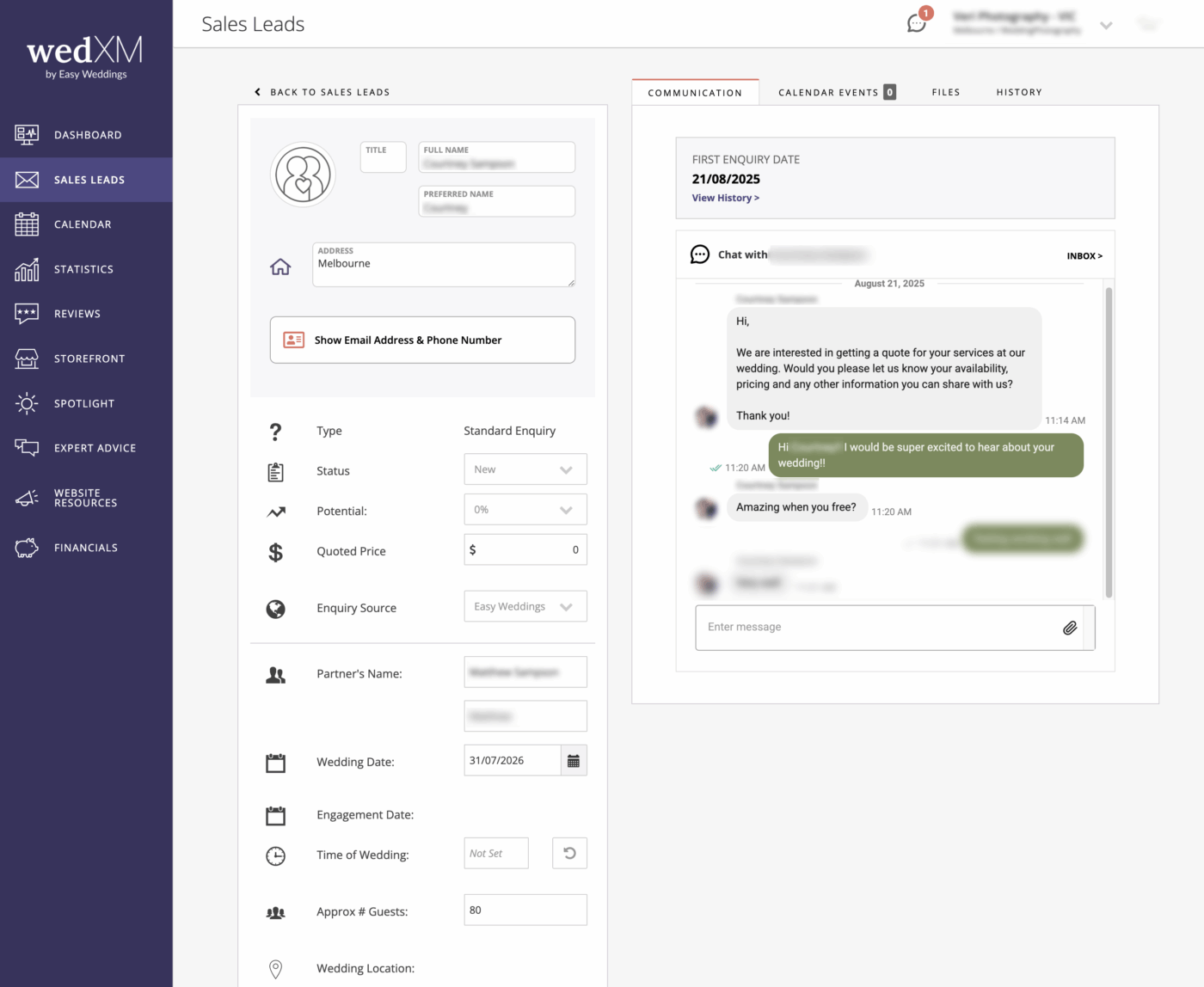 wedxm supplier messaging