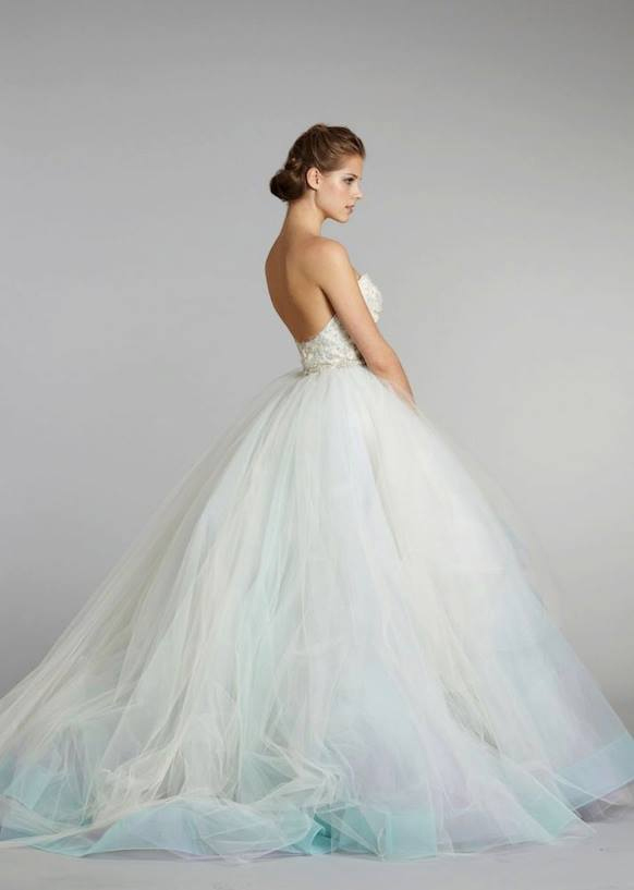 blue wedding dress uk Drama Ball Gown Wedding Dress Dusty Blue Tiered Tulle Wedding Dress AWD1921