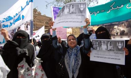 Local Yemeni women protest at a rally aimed at banning the marriages of girls under 17.I mage: Mohamed Huwais/AFP/Getty Images