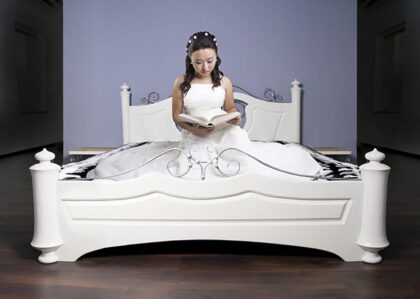 a bride reading a book in her room