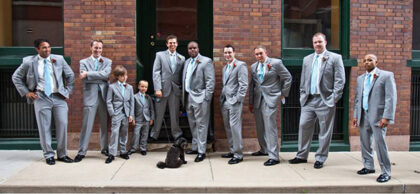 grooms and groomsmen posing