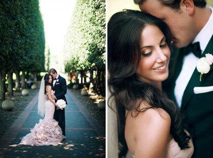 bride and groom hugging