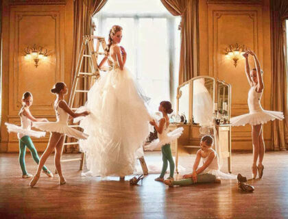 bride and little ballerinas