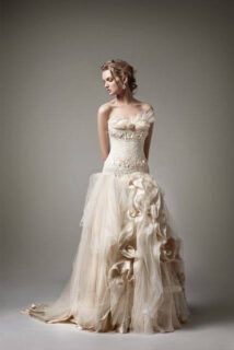cream coloured wedding dres with nice details